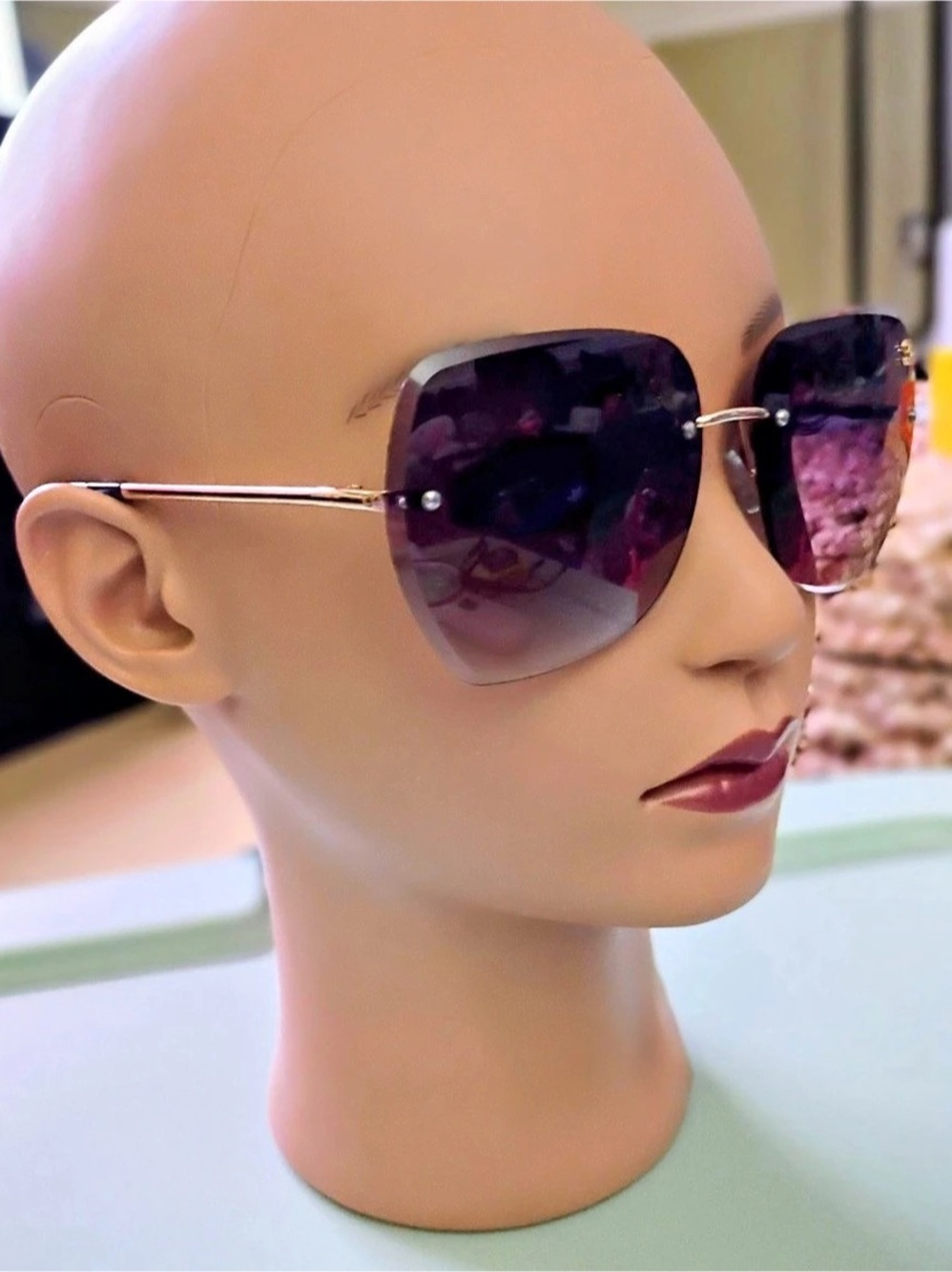 Rimless Square Oversized Sunglasses in Black & Brown